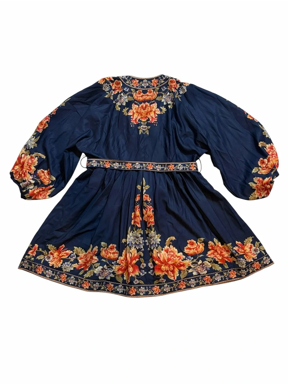 NWOT Dalia Macphee  Navy Floral Embroidered Mini Dress with Belt Size-Large - Picture 2 of 8